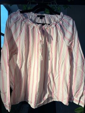 J. Crew White Blouse with Pink Stripes